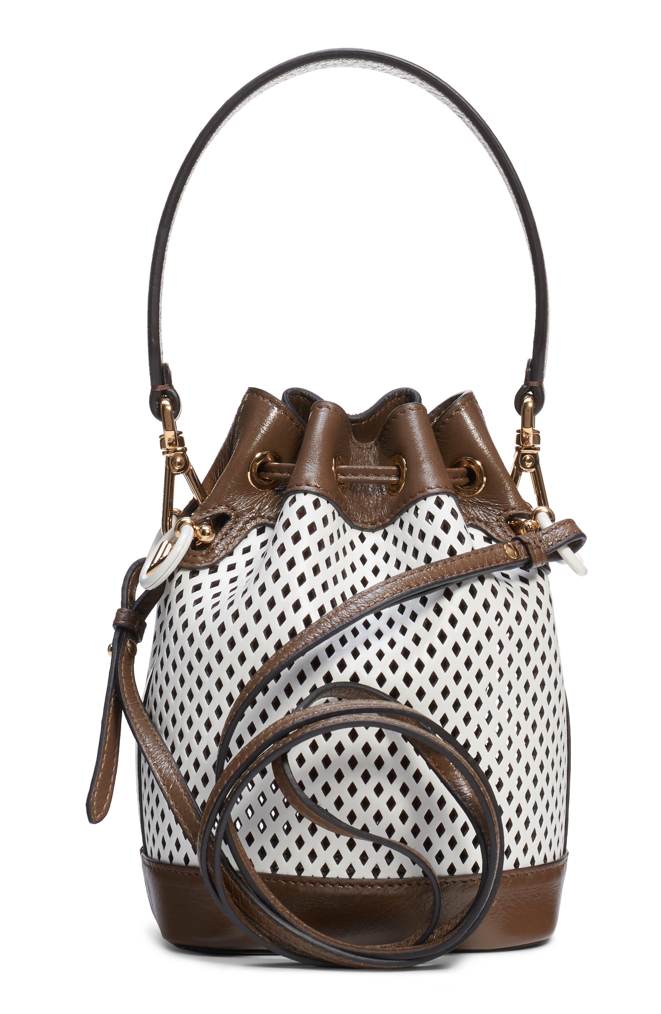 Fendi Mini Mon Tresor Perforated Leather Bucket Bag, Alternate, color, 