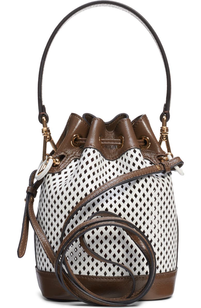 Fendi Mini Mon Tresor Perforated Leather Bucket Bag, Alternate, color,