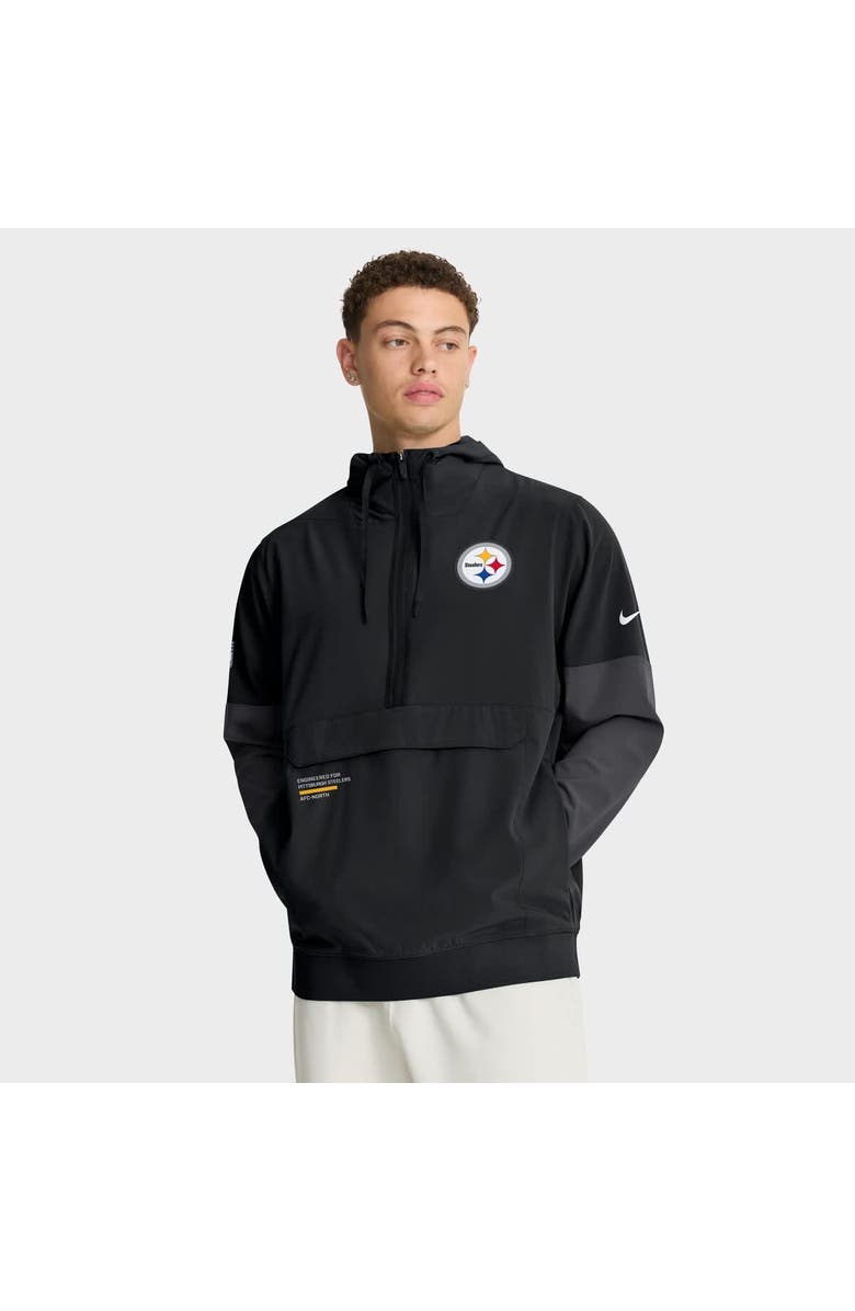 Nike Men's Nike Black Pittsburgh Steelers Sideline Anorak Half-Zip Hoodie Jacket, Main, color, Black