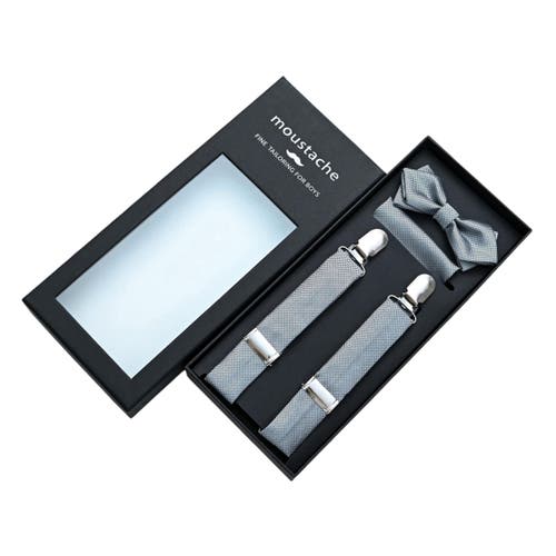 Moustache Crosshatch Suspender Set In Silver