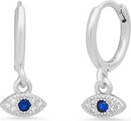 HMY JEWELRY 18K White Gold Plated Evil Eye Drop Huggie Hoop Earrings