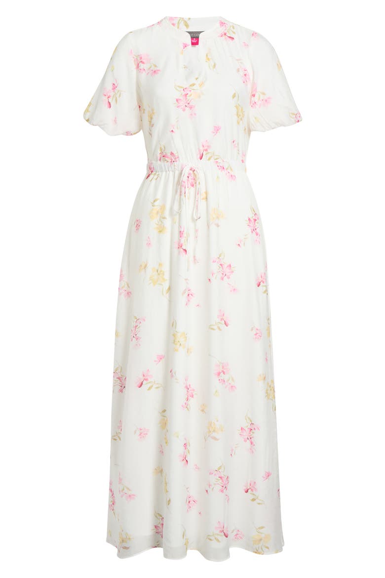Floral Split Neck Maxi Dress, Alternate, color, LEMON CREAM