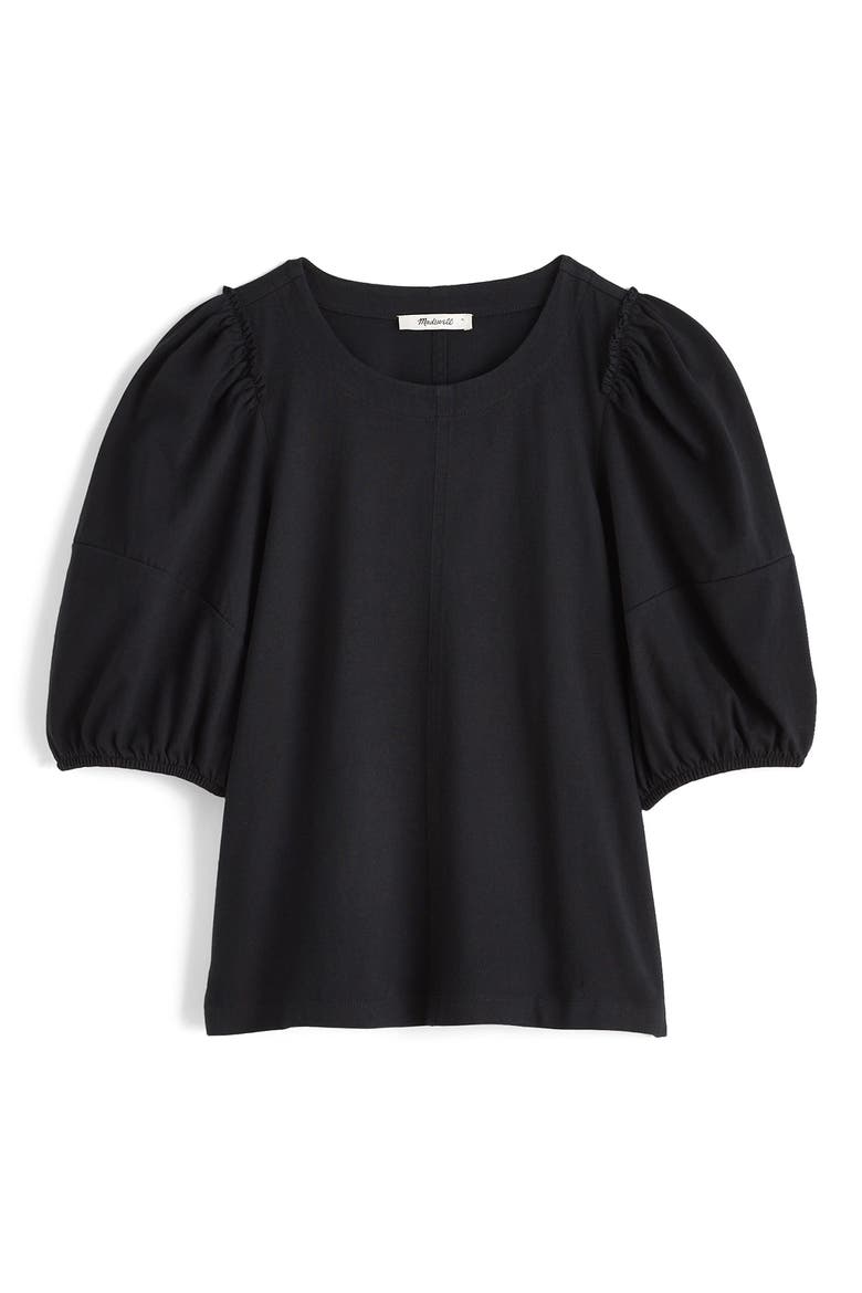 Puff Sleeve Cotton T-Shirt, Main, color, JET BLACK