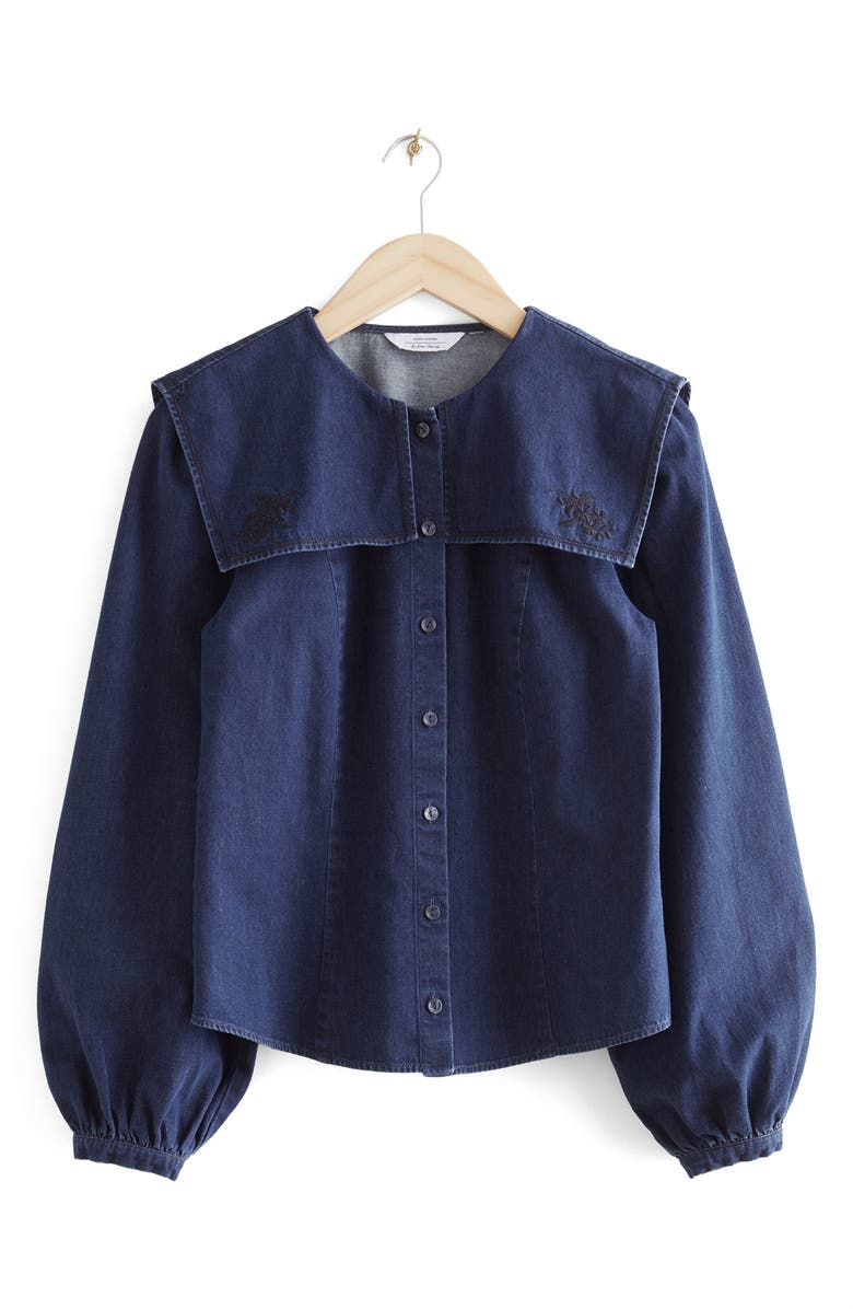 & Other Stories Embroidered Collar Denim Blouse, Alternate, color,