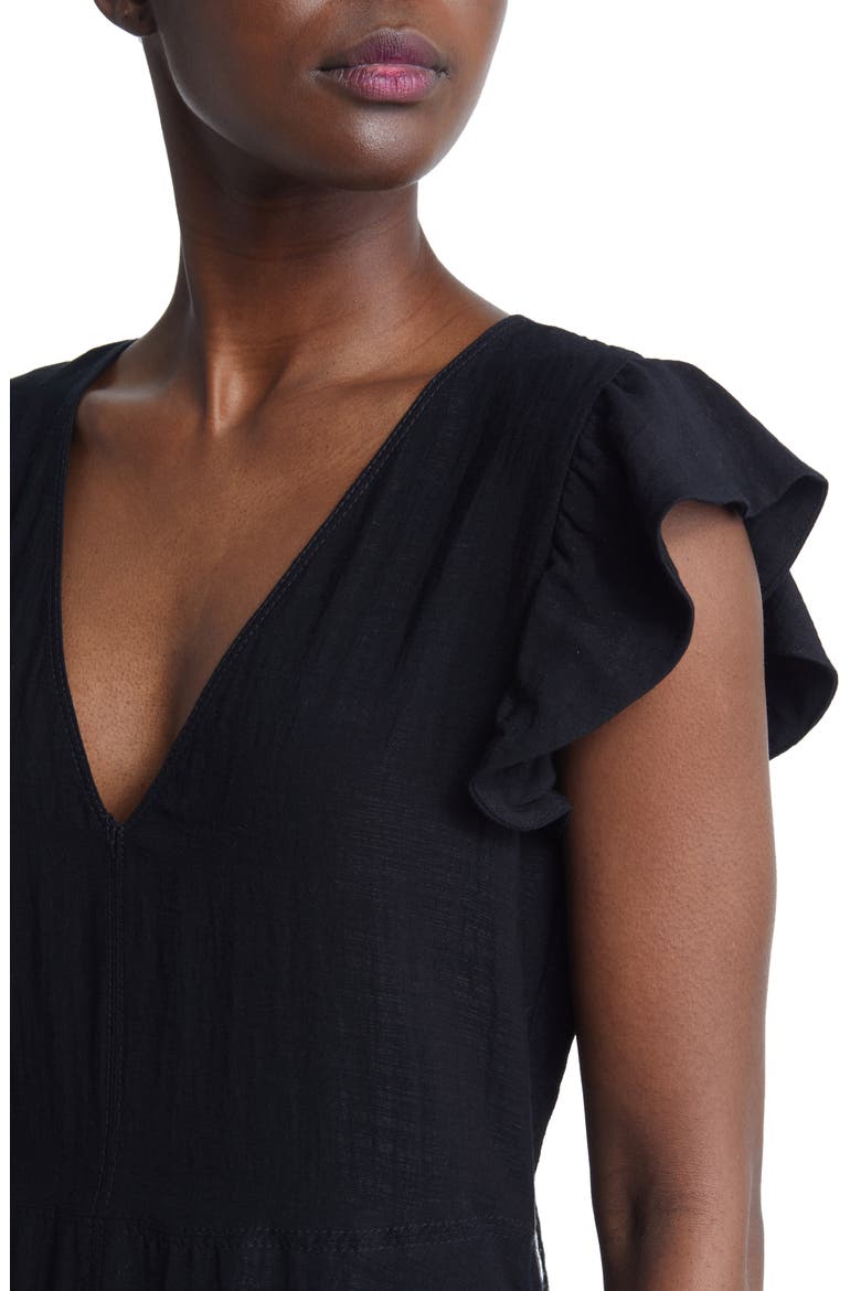 Flutter Sleeve V-Neck Midi Dress, Alternate, color, BLACK