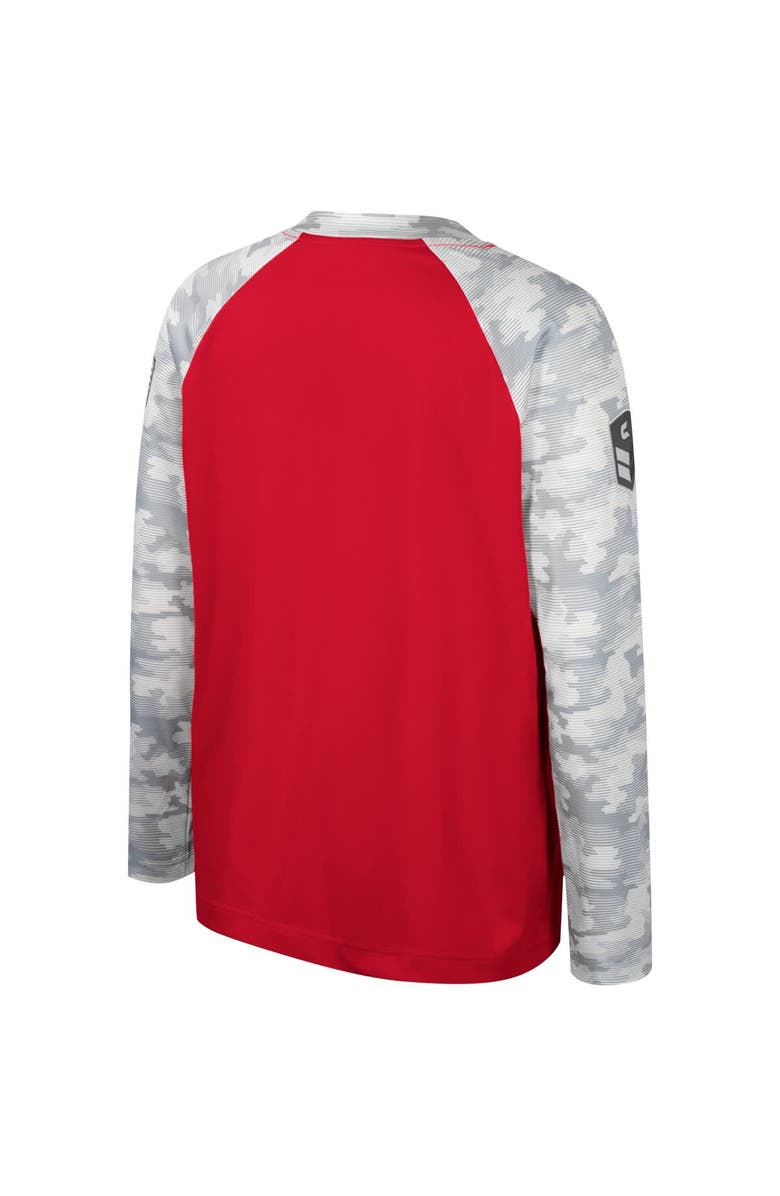 COLOSSEUM Youth Colosseum Scarlet/Camo Nebraska Huskers OHT Military Appreciation Dark Star Raglan Long Sleeve T-Shirt, Alternate, color, 
