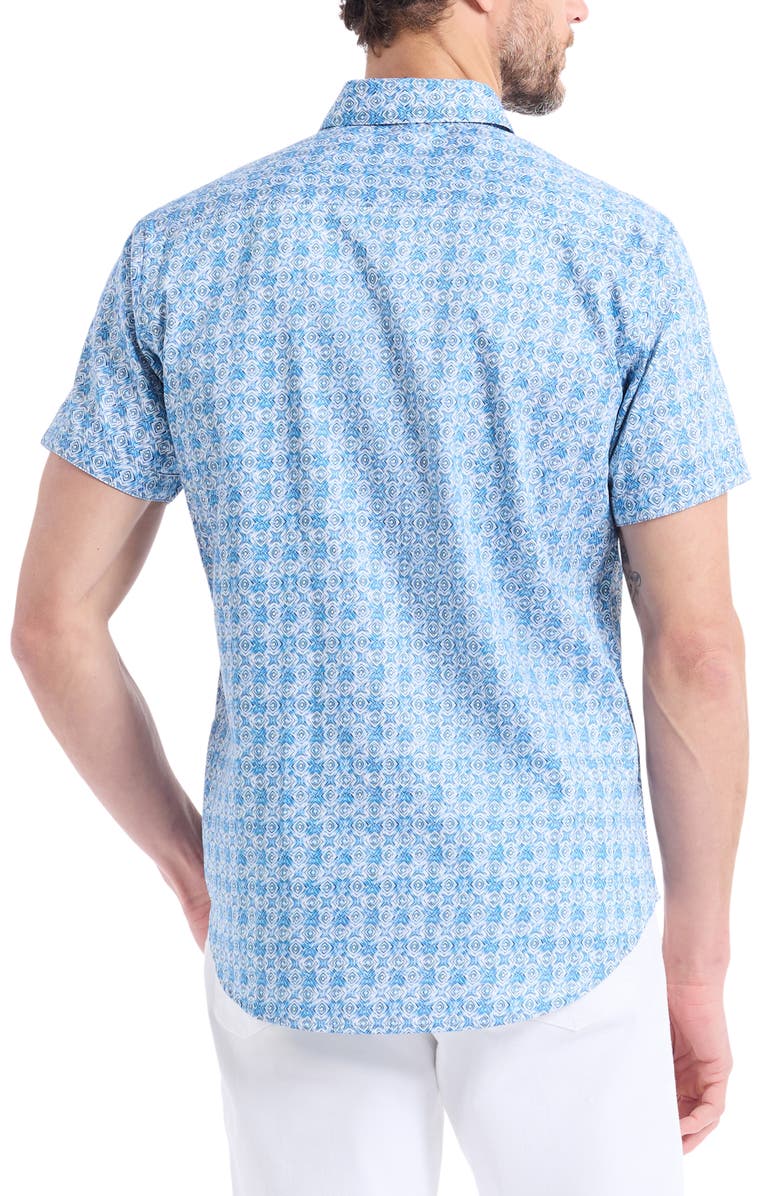 Robert Graham Geometric Print Short Sleeve Button-Up Shirt, Alternate, color, Blue