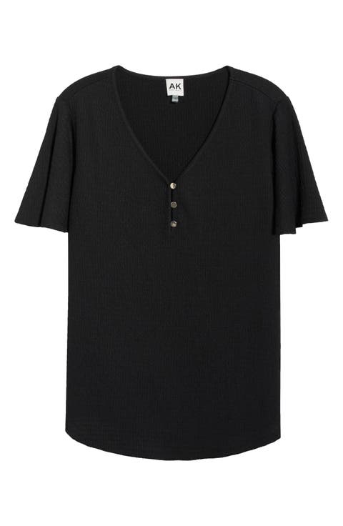 Flutter Sleeve V-Neck T-Shirt (Plus)