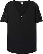 AK ANNE KLEIN Flutter Sleeve V-Neck T-Shirt