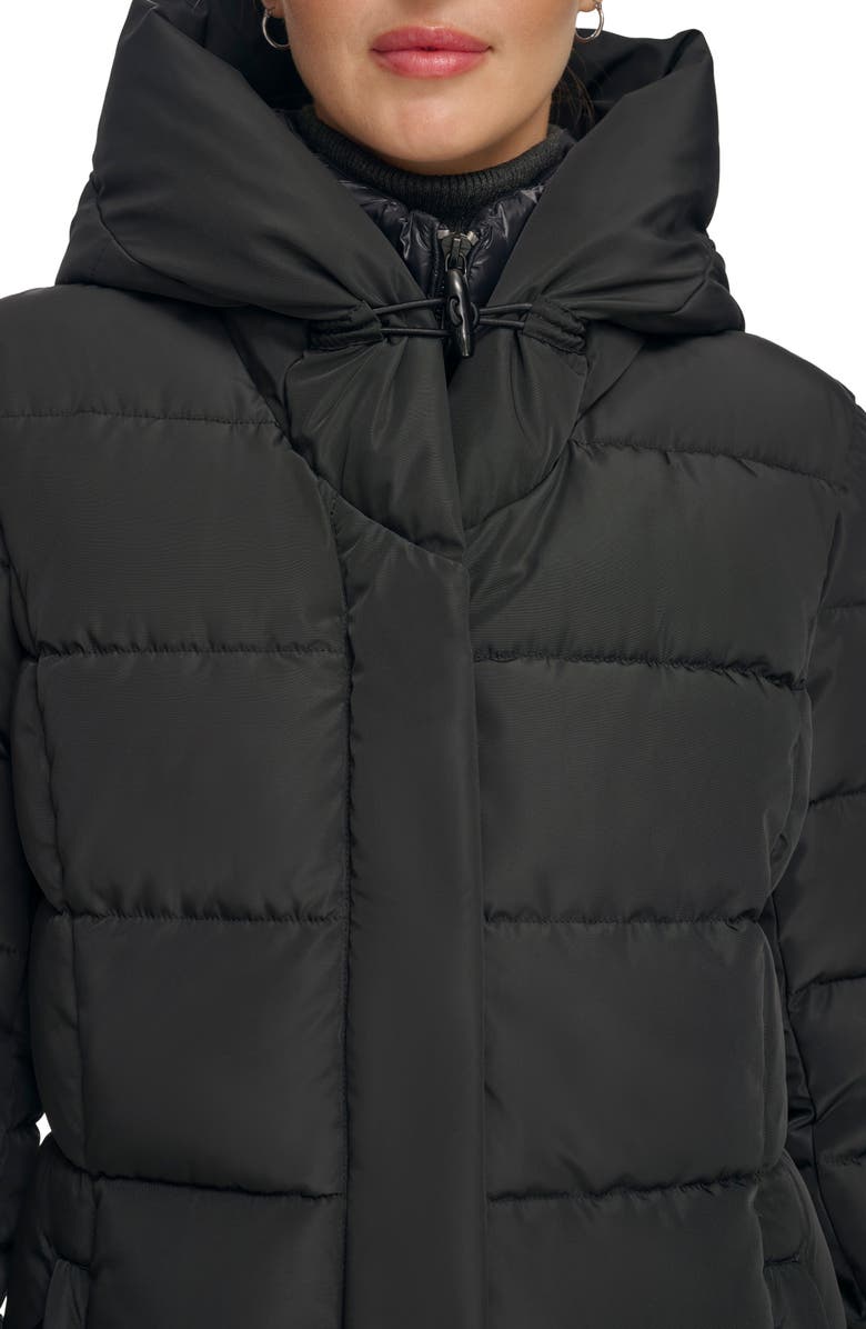 DKNY Water Resistant Hooded Bib Long Puffer Jacket, Alternate, color, 
