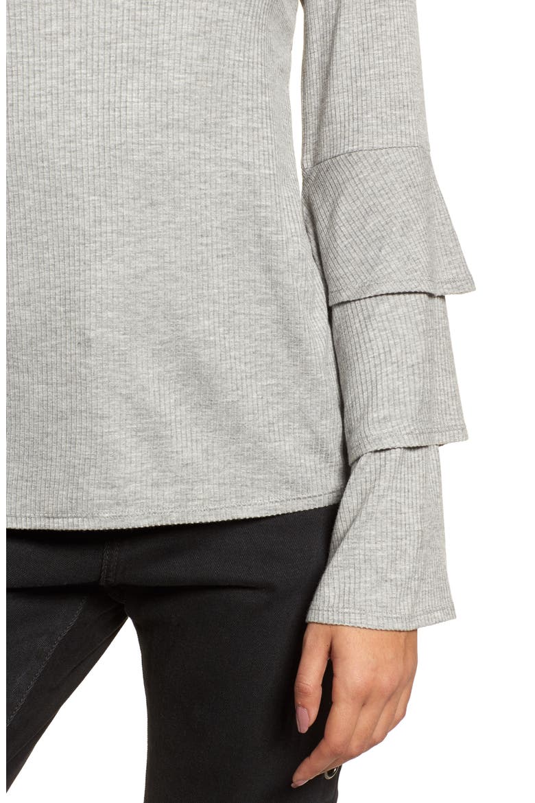 Ruffle Sleeve Ribbed Sweater, Alternate, color, GREY MEDIUM HEATHER