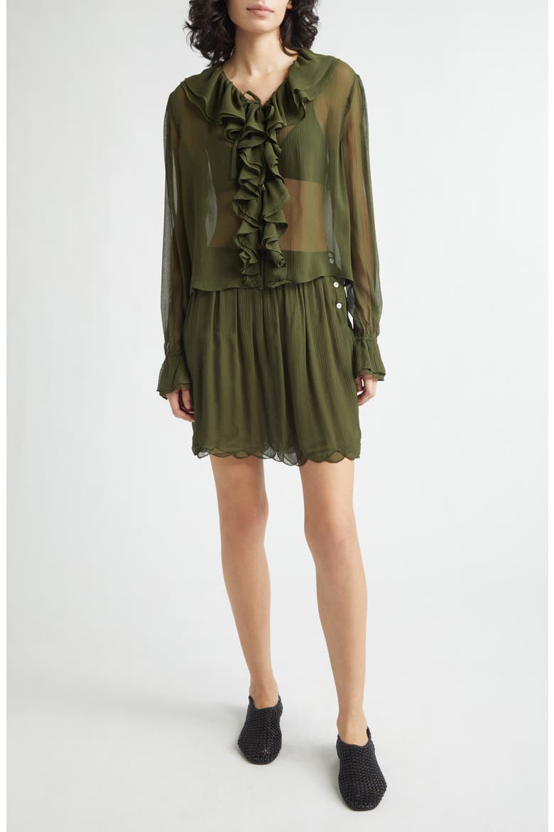 Flounce Ruffle Silk Top, Alternate, color, OLIVE
