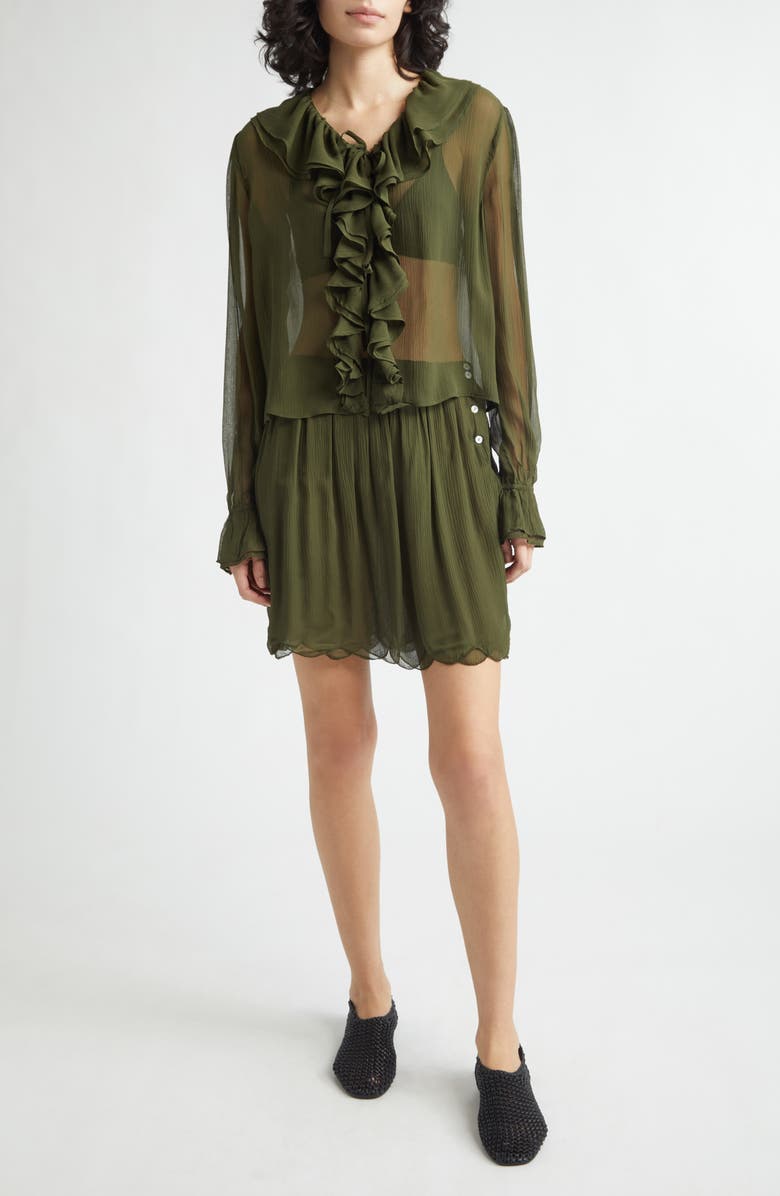 Bode Flounce Ruffle Silk Top, Alternate, color, Olive