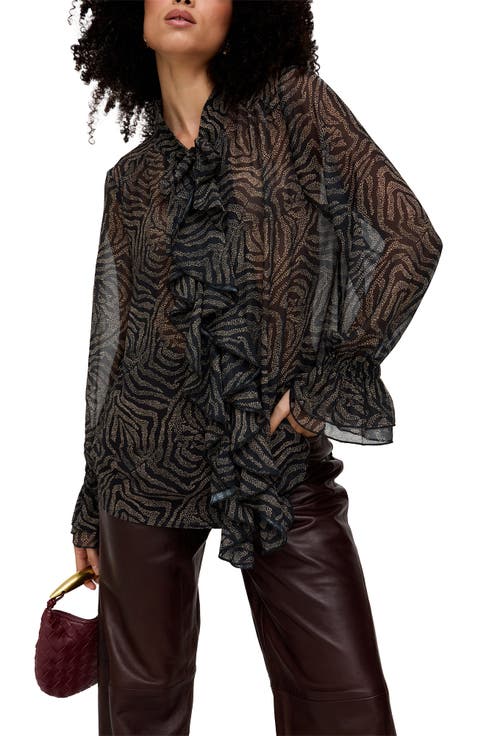 Zendaya Ruffle Detail Zebra Print Shirt