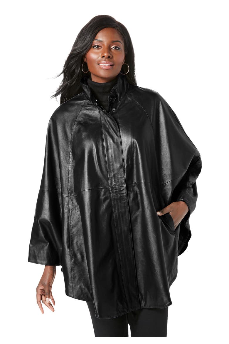 Leather Poncho, Main, color, BLACK