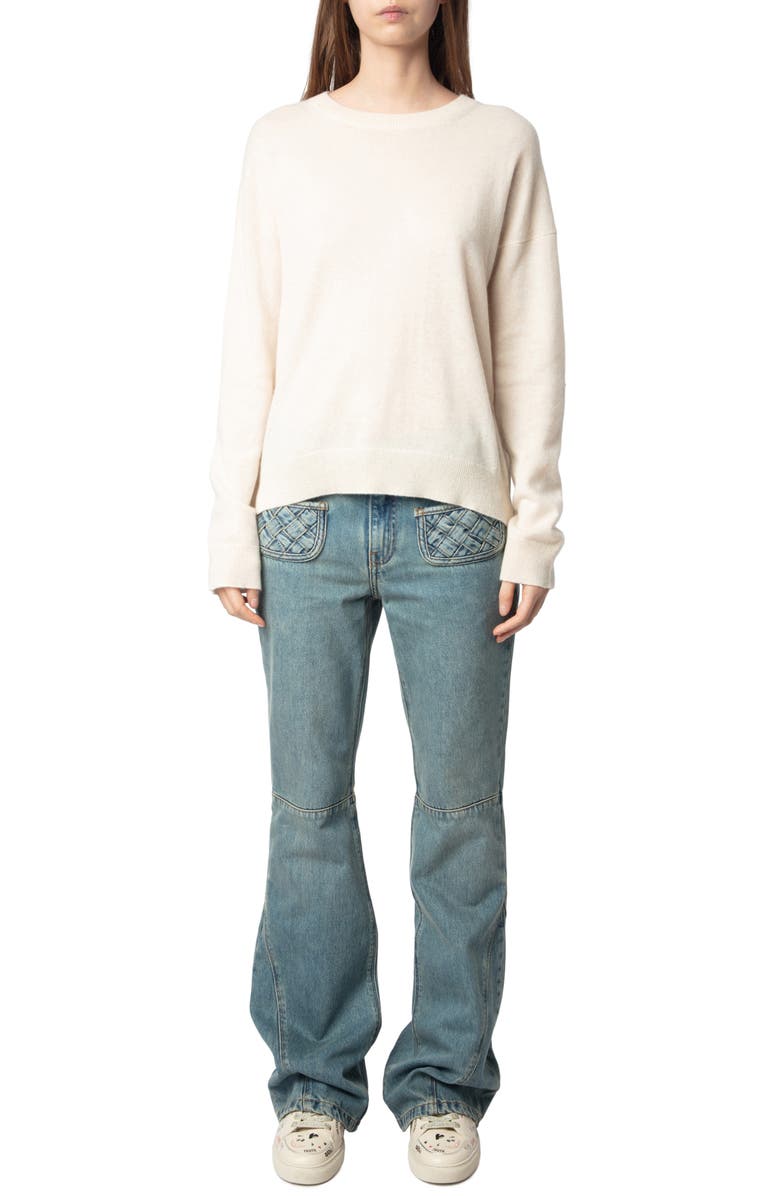 Zadig & Voltaire Cici Star Patch Cashmere Crewneck Sweater, Alternate, color, 