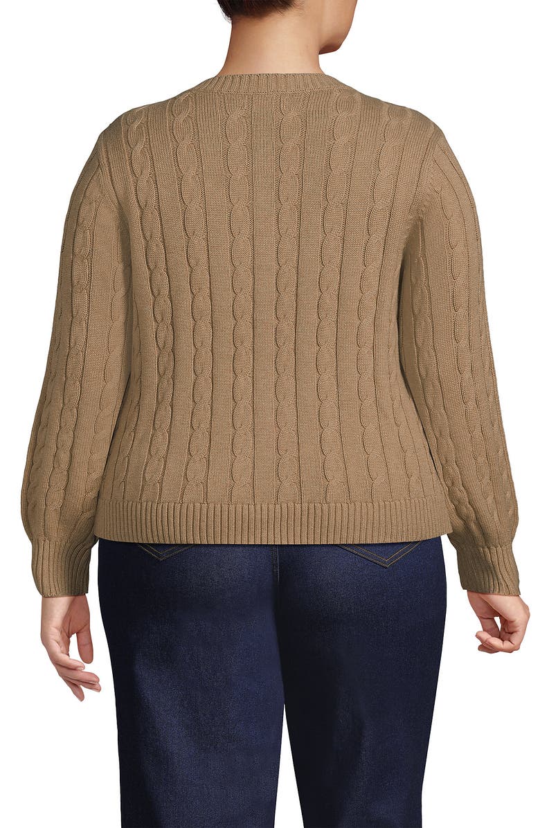 Lands' End Drifter Classic Cable Crew Neck Cardigan Sweater, Alternate, color, Vicuna Heather