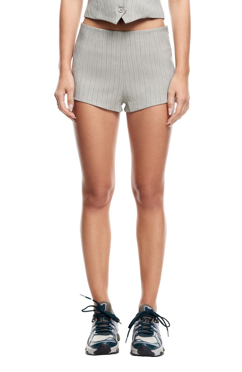 LIONESS Chloe Low Rise Pinstripe Shorts, Main, color, Ash Stripe