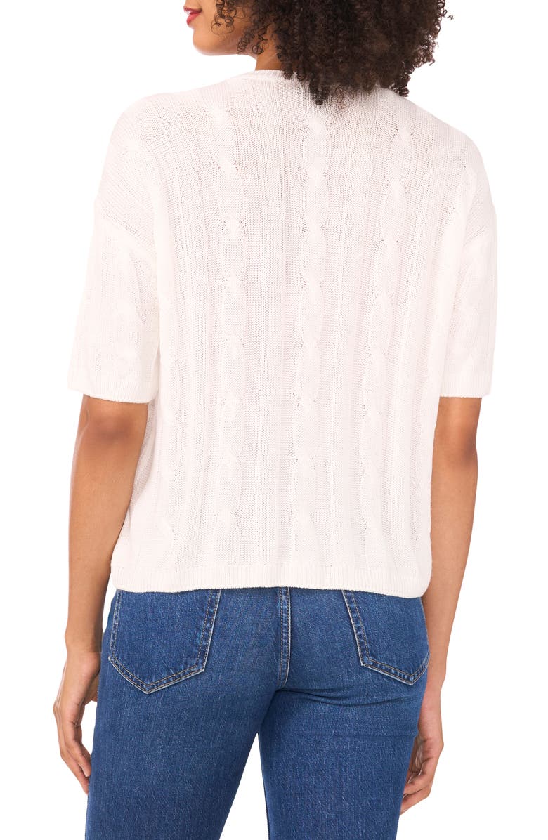 Halogen<sup>®</sup> Short Sleeve Cable Knit Cardigan, Alternate, color, Antique White
