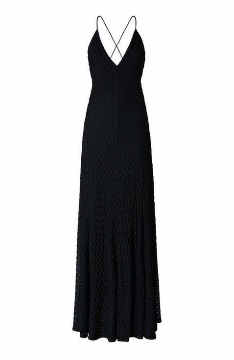 Long Viscose Dress With V-neck Lace