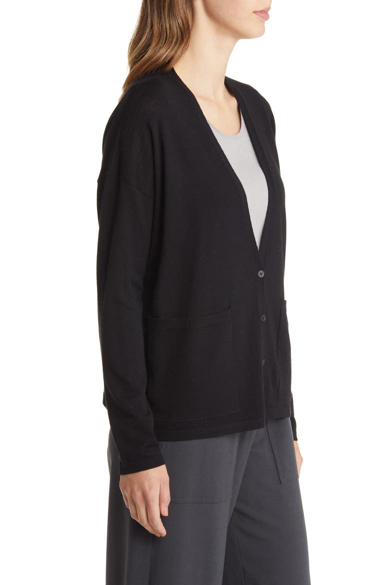 V-Neck Merino Wool Cardigan, Alternate, color, BLACK