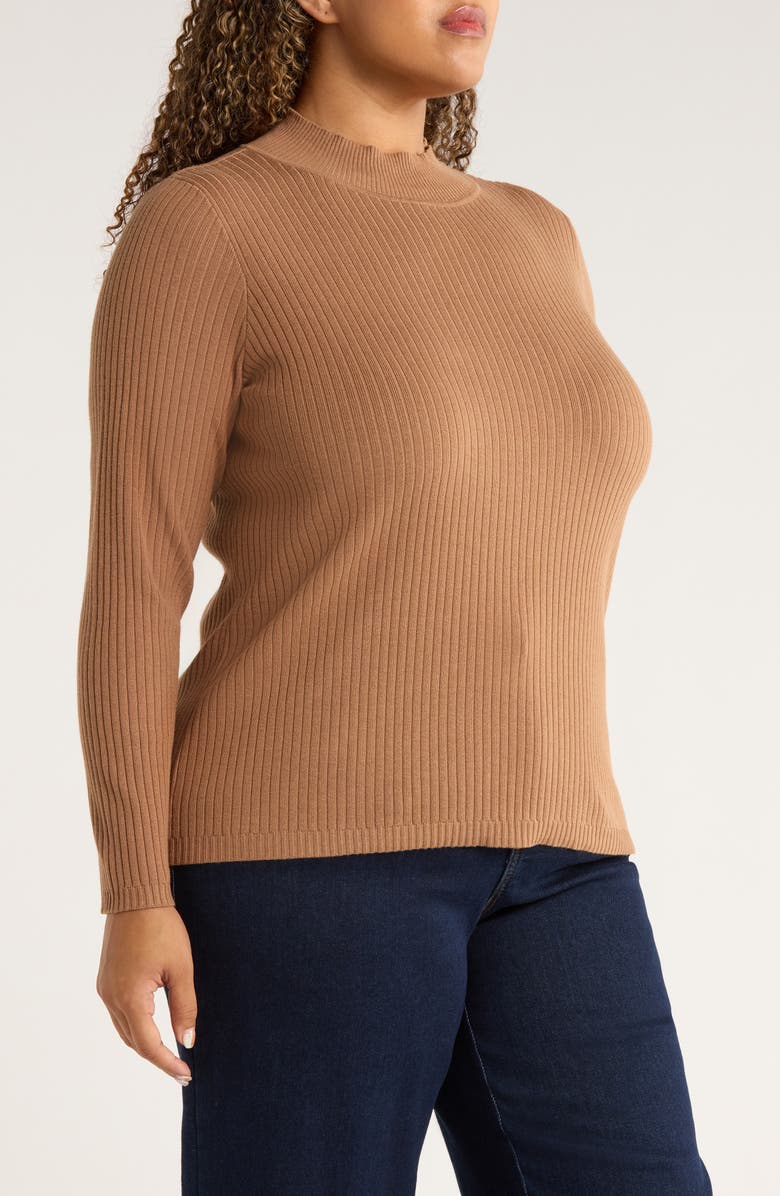 Jones New York Sutton Mock Neck Long Sleeve Cotton Blend Sweater, Alternate, color, Caramel