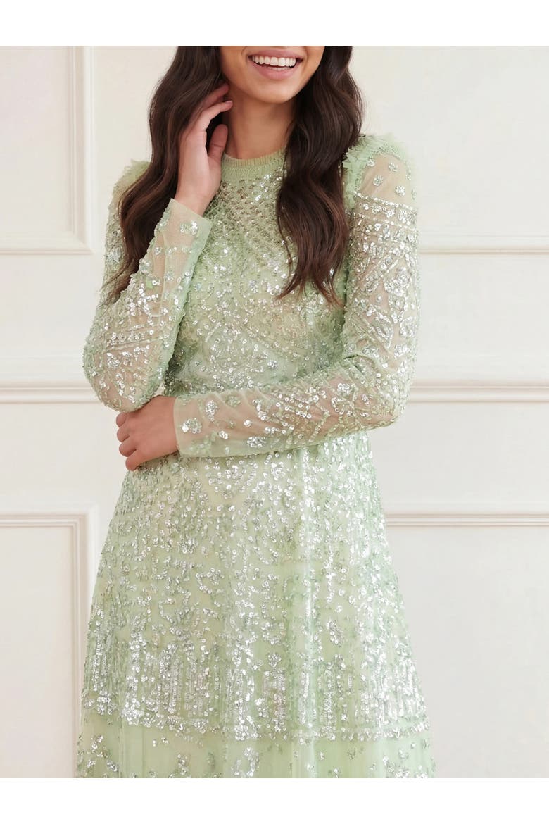 Aurora Long Sleeve Round Neck Gown, Alternate, color, Peppermint