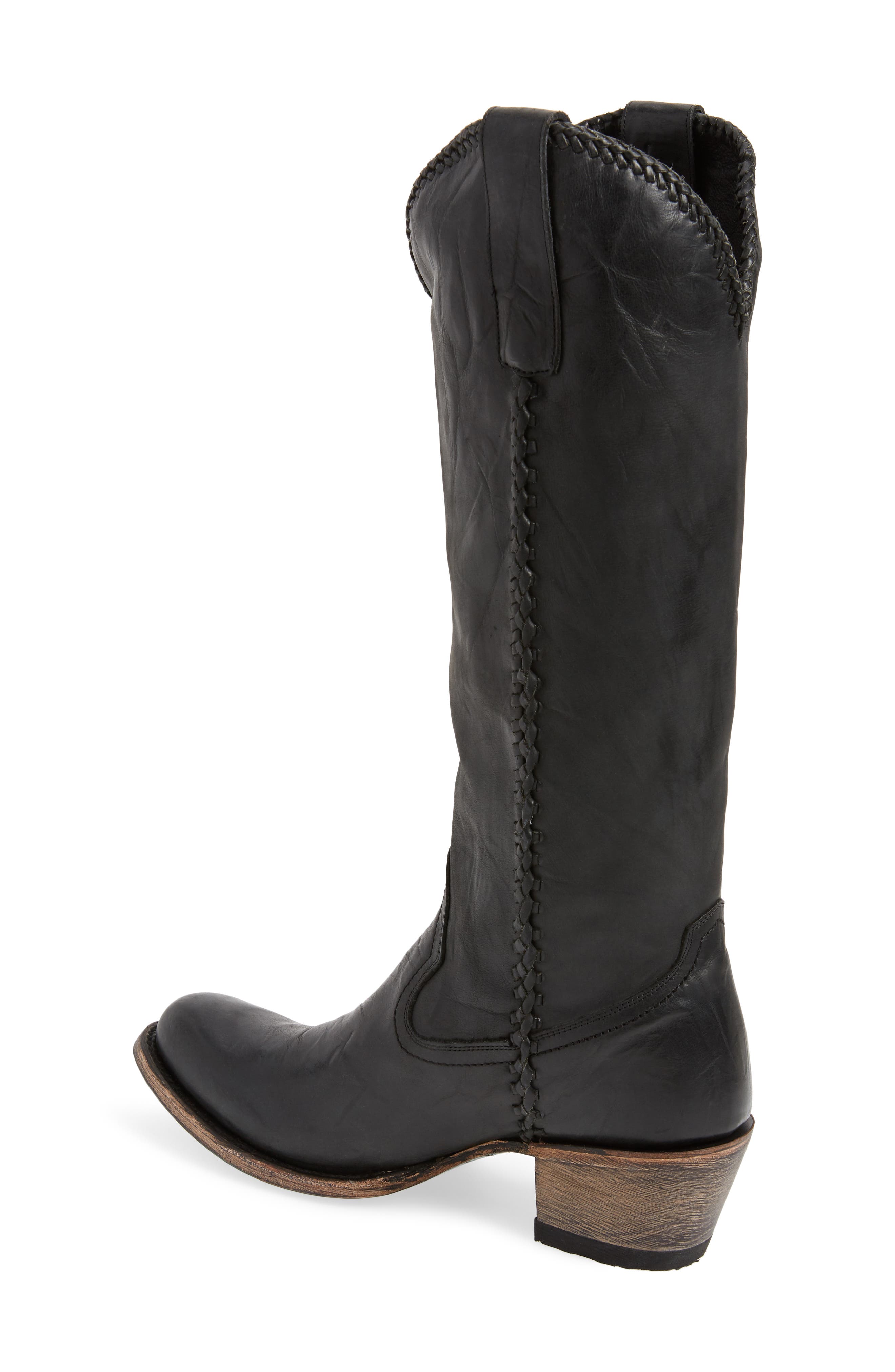 Plain Jane Knee High Western Boot, Alternate, color, BLACK LEATHER