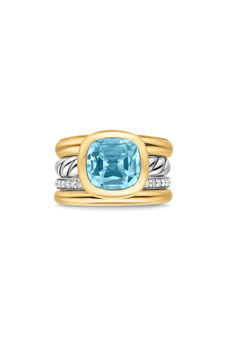 DY Mercer® Four Row Stone Ring in Sterling Silver with 18K Yellow Gold, Sky Blue Topaz & Diamonds, 14mm, Main, color, SKY BLUE TOPAZ