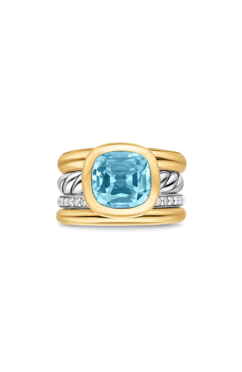 David Yurman DY Mercer<sup>®</sup> Four Row Stone Ring in Sterling Silver with 18K Yellow Gold, Sky Blue Topaz & Diamonds, 14mm, Main, color, Sky Blue Topaz