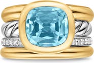 David Yurman DY Mercer® Four Row Stone Ring in Sterling Silver with 18K Yellow Gold, Sky Blue Topaz & Diamonds, 14mm