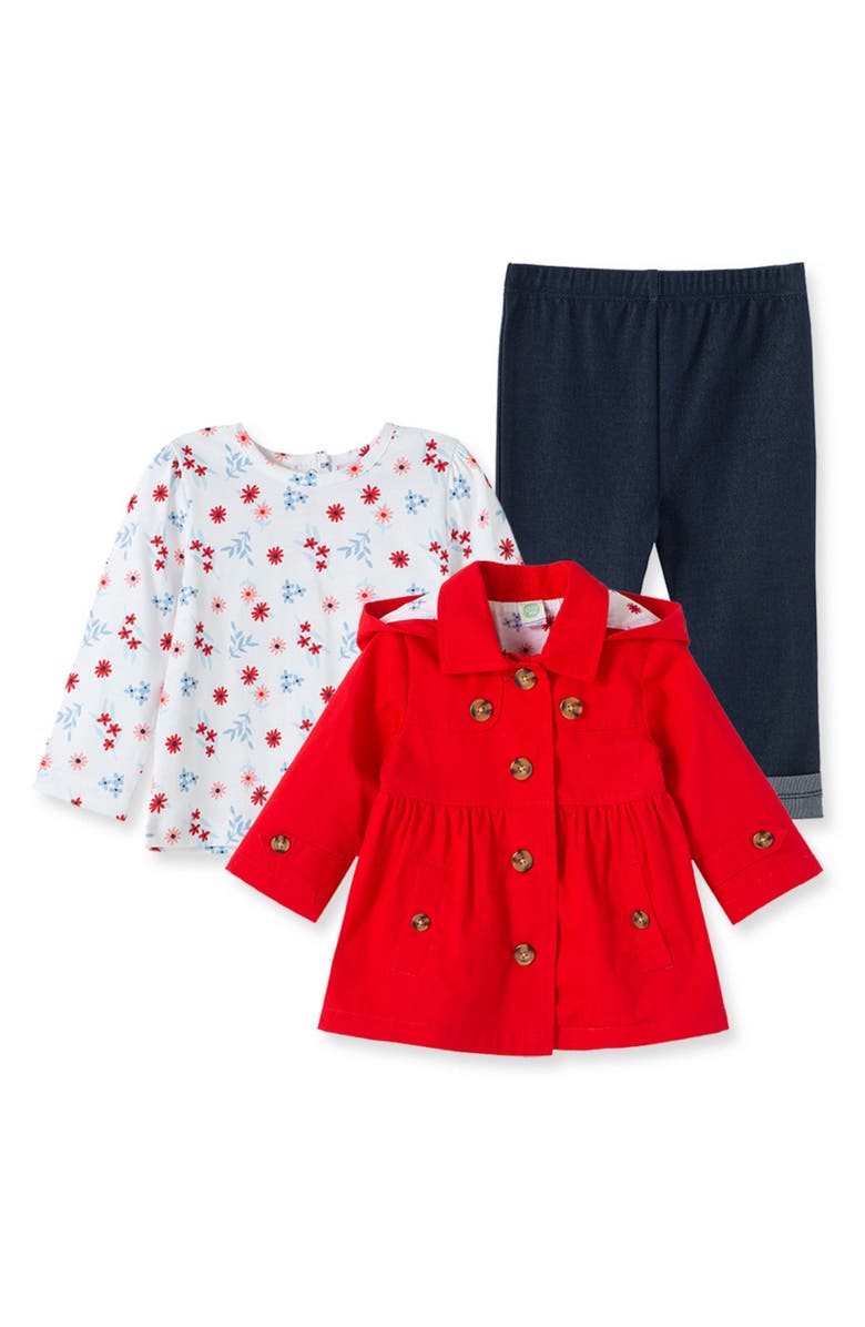 Little Me Cherry Short Sleeve T-Shirt, Long Sleeve T-Shirt & Leggings Set, Main, color,