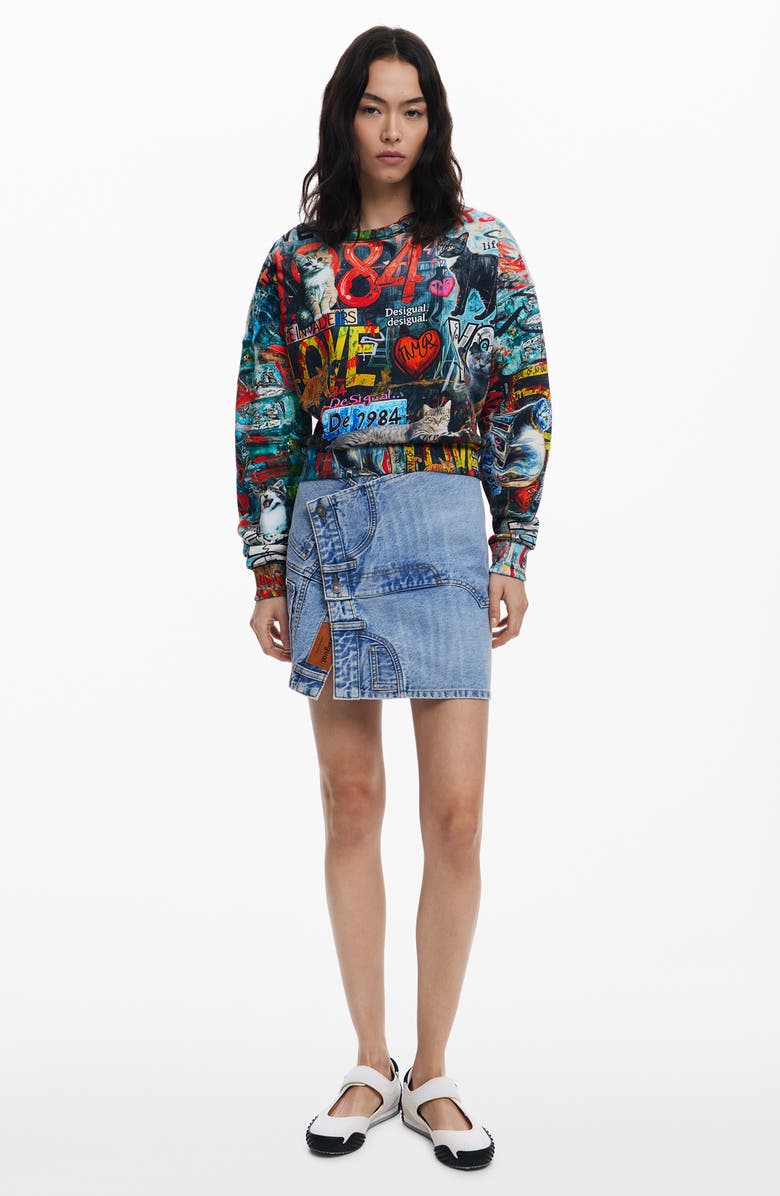 Desigual Graphic Cotton Sweatshirt, Alternate, color, Black