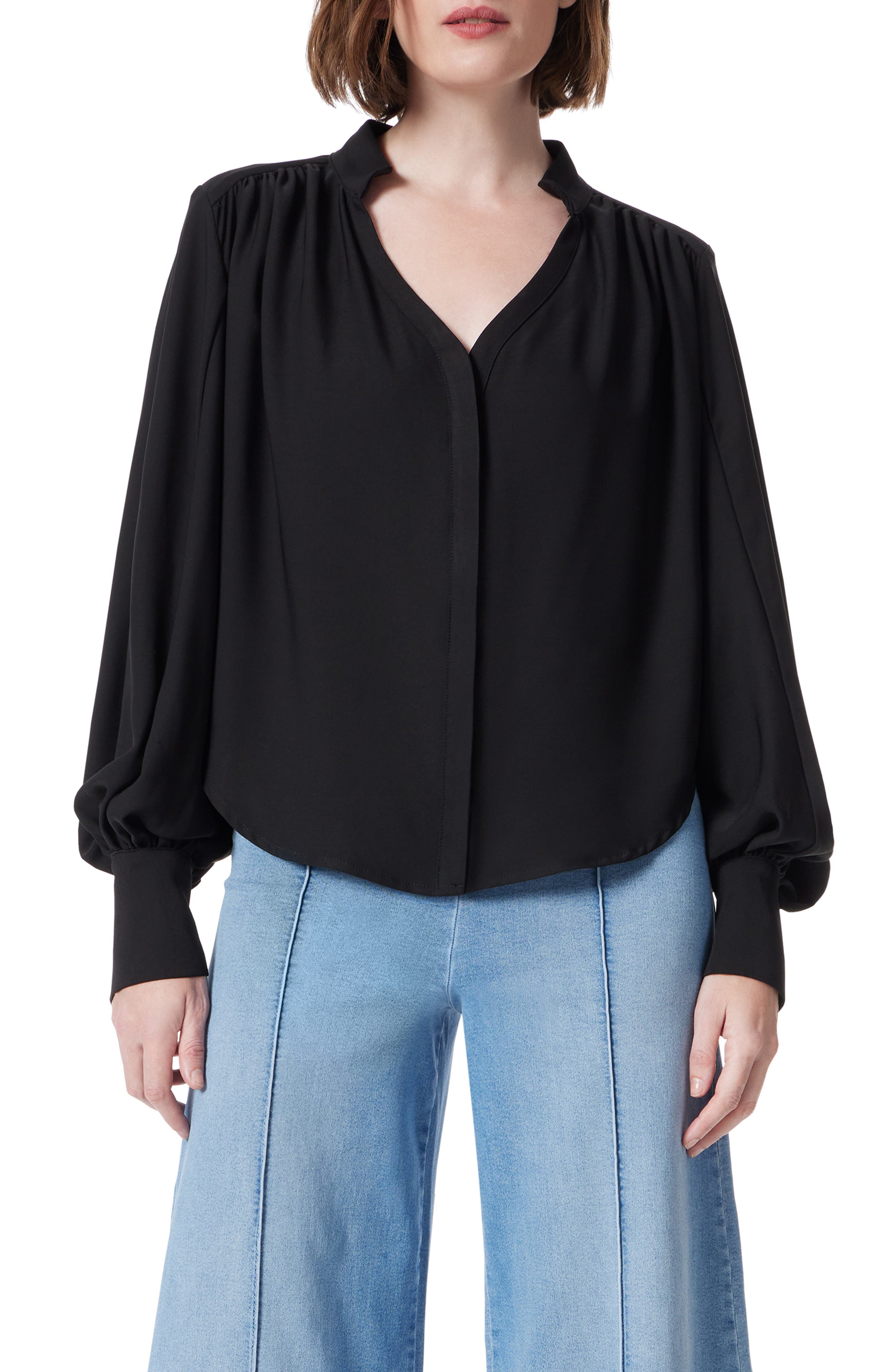 Sandwashed Balloon Sleeve Button-Up Shirt