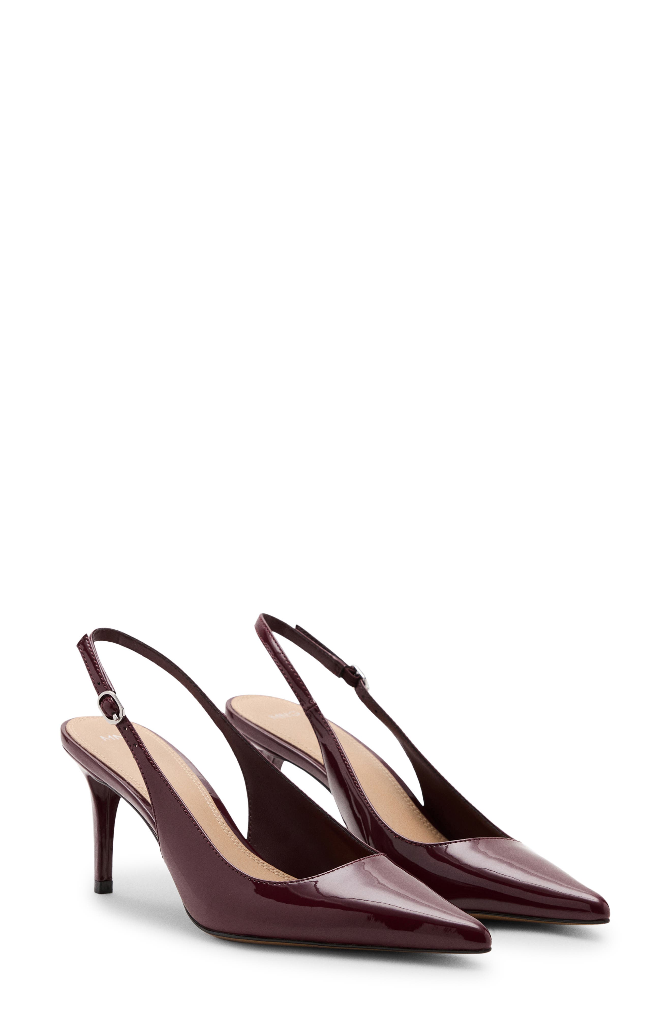 Patent Leather Pointed Toe Slingback Pump, Main, color, BURGUNDY