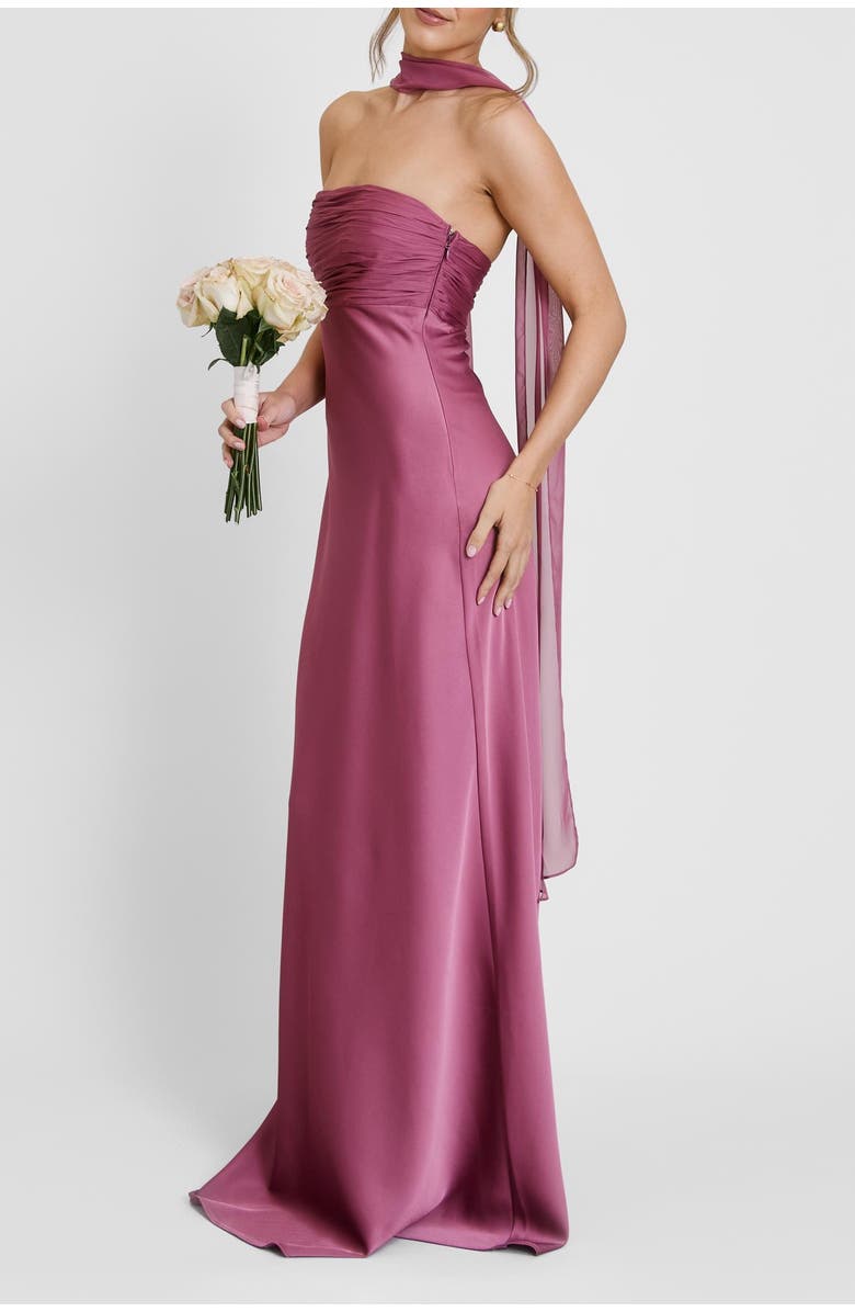 Six Stories Chiffon Bandeau Satin Maxi Dress, Alternate, color, Plum