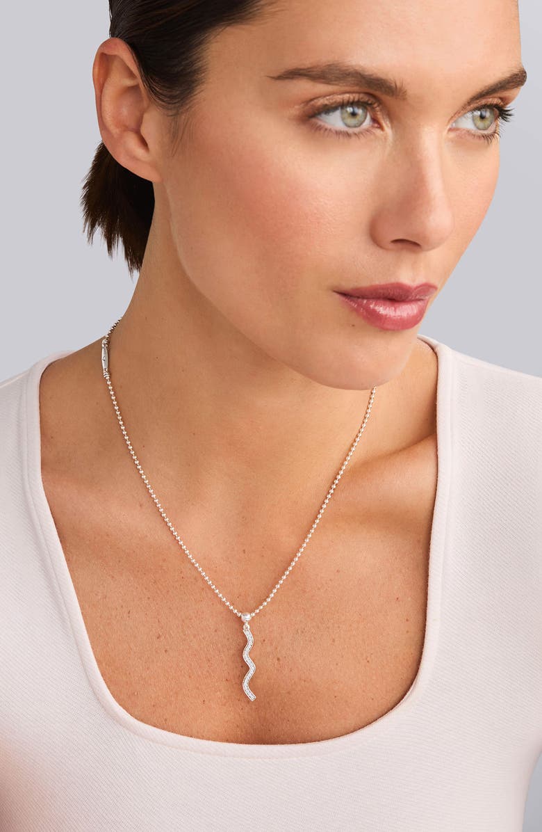 LAGOS Caviar Spark Diamond Wave Pendant Necklace, Alternate, color, Silver