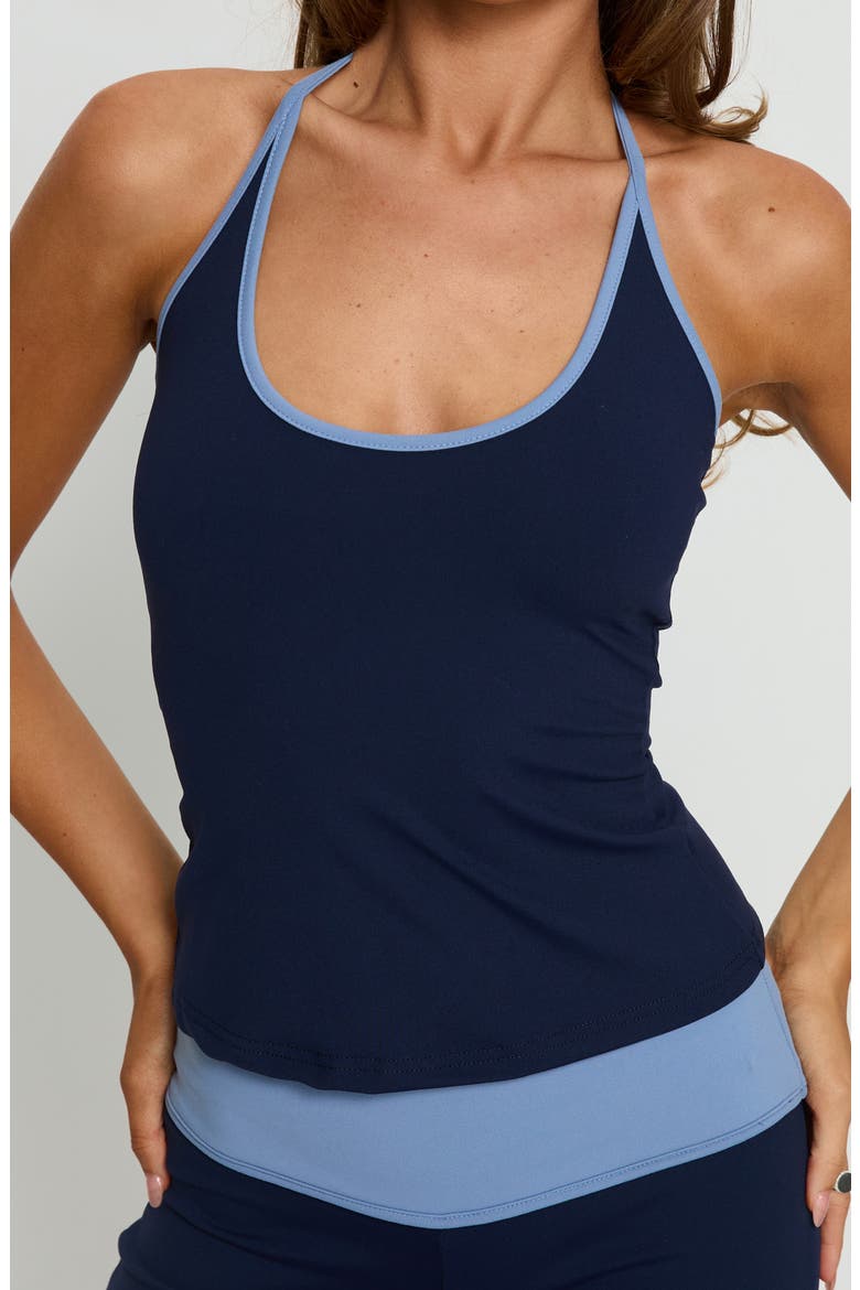Kobee Contrast Trim Halter Top, Alternate, color, NAVY / LIGHT BLUE