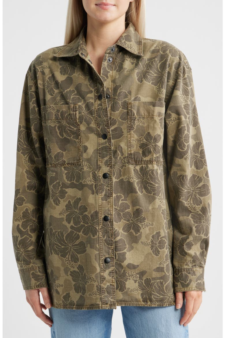 Paradise Camo Cotton Button-Up Shirt, Alternate, color, KHAKI