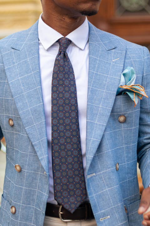 Moretti - Extra Long Printed Silk Tie for Men