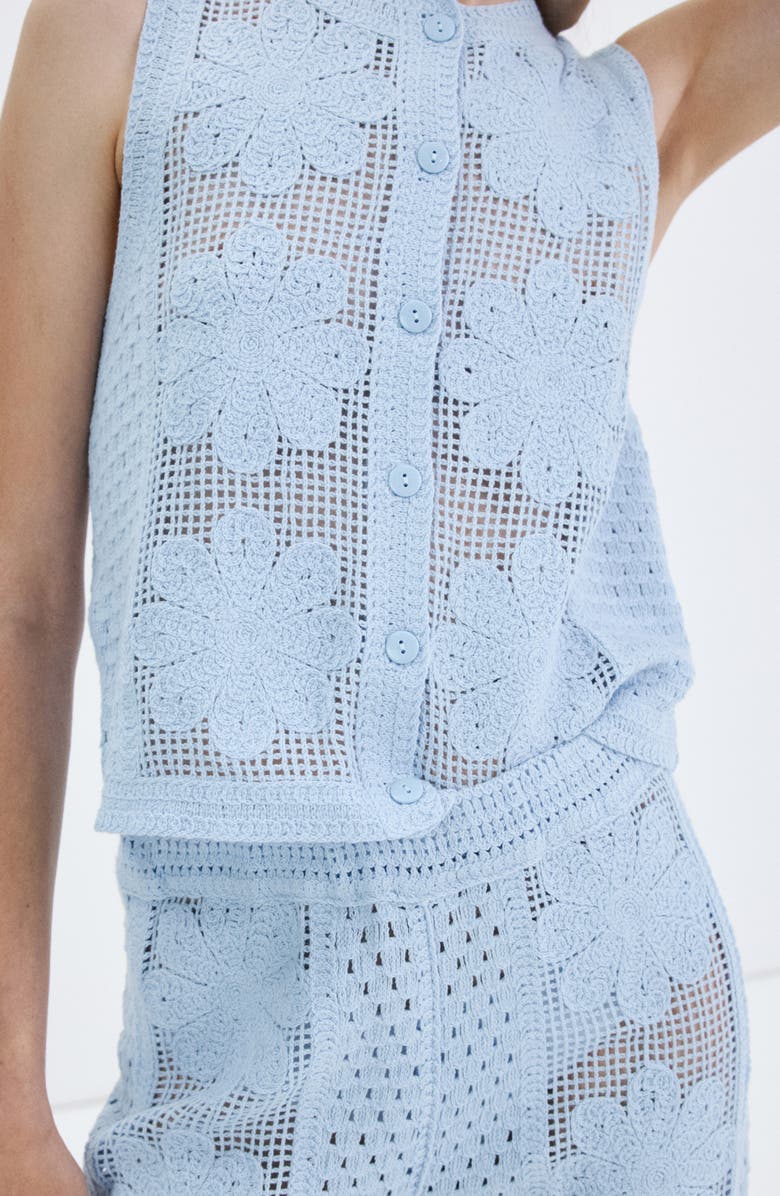 MANGO Openwork Knit Vest, Alternate, color, Sky Blue