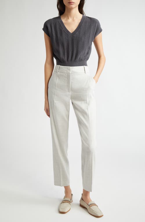 Eleventy Slim Fit High Waist Linen & Wool Pants In Light Melange Grey