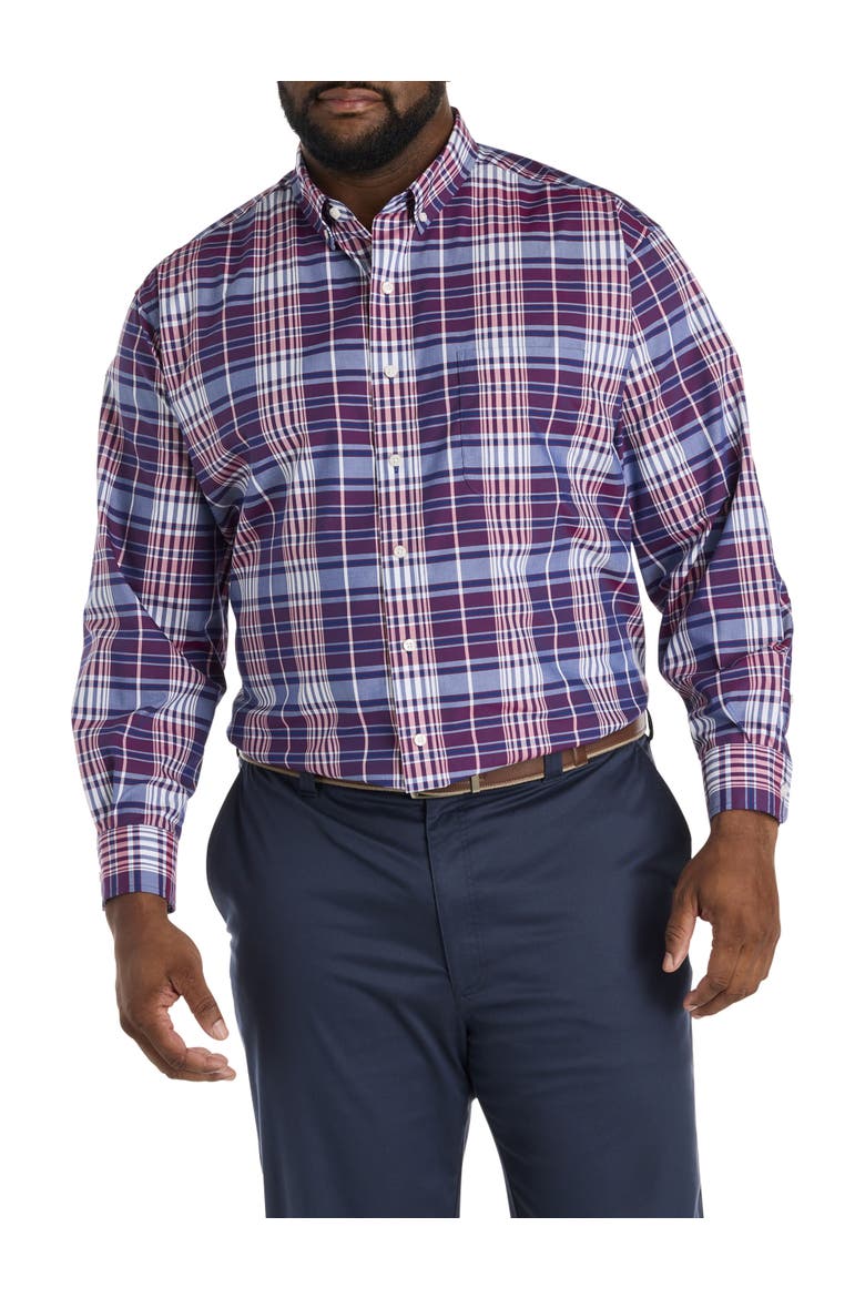 Big & Tall Large Plaid Performance Sport Shirt, Alternate, color, RED NAVY