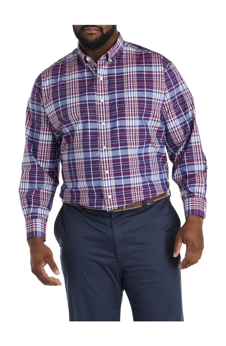 Oak Hill by DXL Big & Tall Large Plaid Performance Sport Shirt, Alternate, color, Red Navy