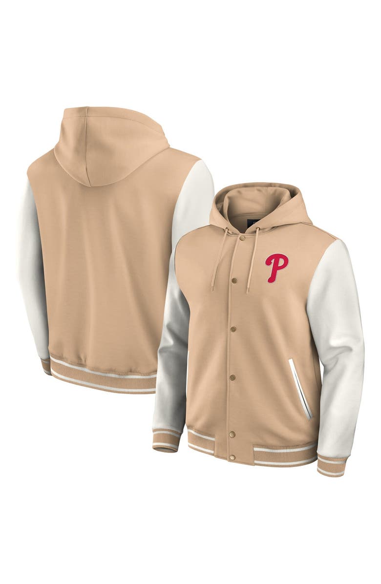 Darius Rucker Collection by Fanatics Men's Darius Rucker Collection by Fanatics Khaki Philadelphia Phillies Tri-Blend Full-Snap Hoodie Baseball Jacket, Main, color, 