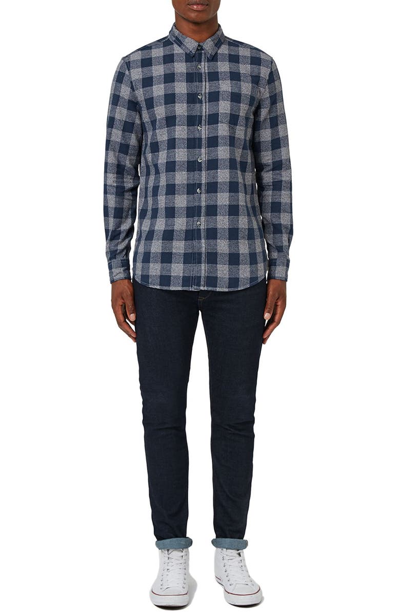 Topman Buffalo Check Flannel Shirt, Alternate, color,