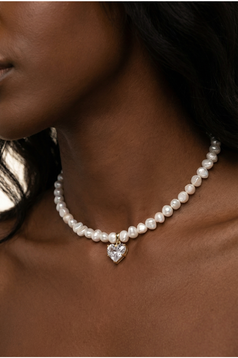 Freshwater Pearl Gold Heart Charm Necklace, Alternate, color, Metallic Gold
