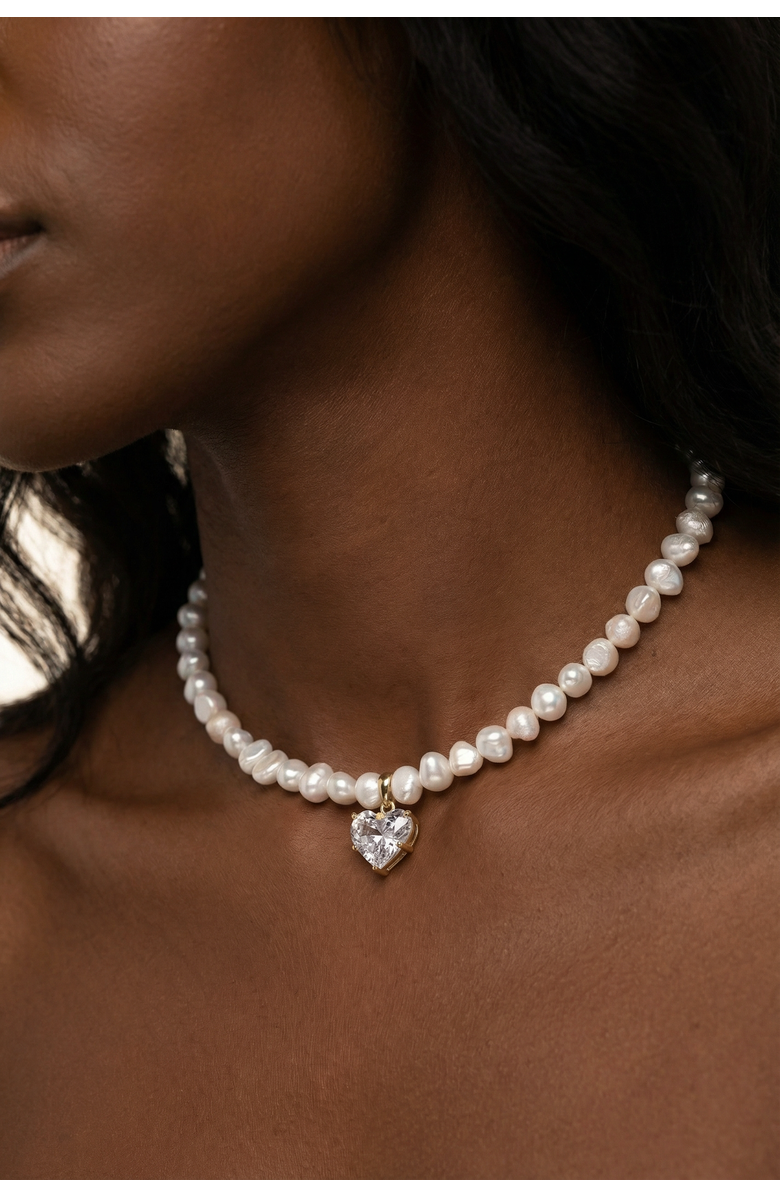 Joey Baby Freshwater Pearl Gold Heart Charm Necklace, Alternate, color, Metallic Gold
