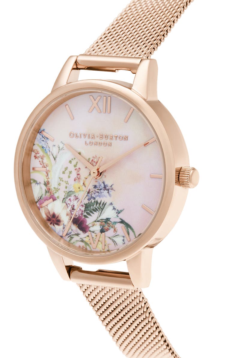 Olivia Burton Enchanted Garden Mesh Strap Watch, 34mm, Alternate, color,