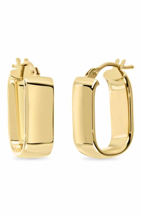 14k Gold Rectangular Hoop Earrings